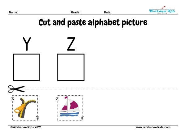 cut and paste alphabet pictures worksheets for preschool kindergarten