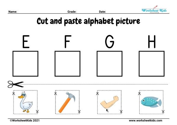 cut and paste pictures of letters worksheets