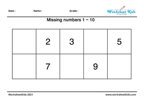 fill in the missing numbers 1 to 10 worksheets for kindergarten
