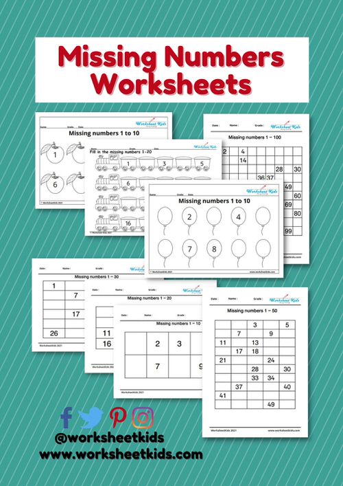 fill in the missing numbers worksheets for kindergarten