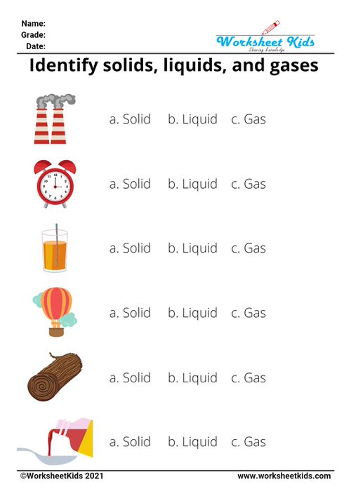 identify solid liquid gas states of matter worksheets pdf