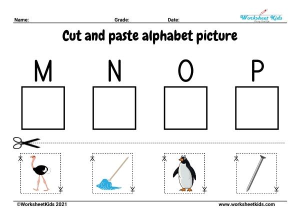 match alphabet pictures for each letter cut and paste