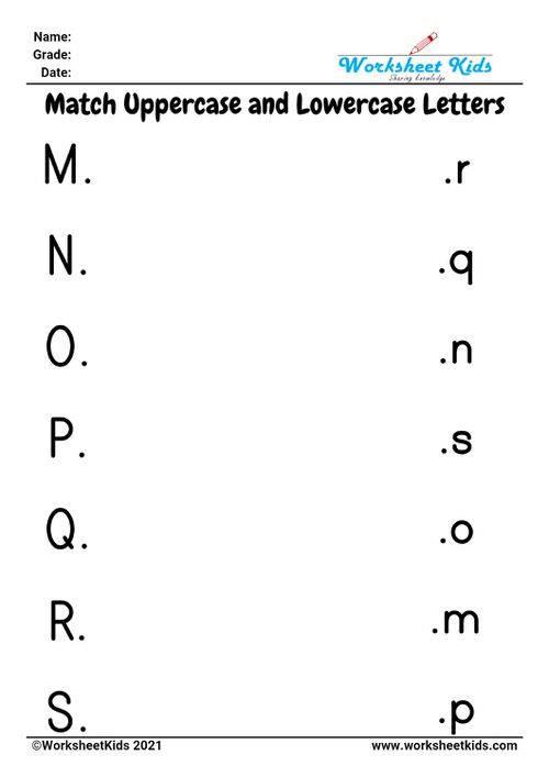 matching upper and lowercase letters M N O P Q R S worksheets