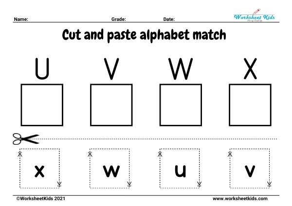 upper and lowercase matching cut and paste activities worksheets