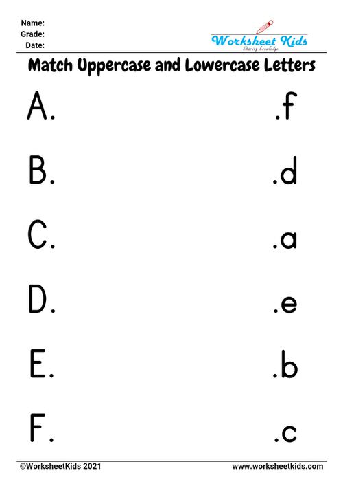 uppercase lowercase match A B C D E F worksheets
