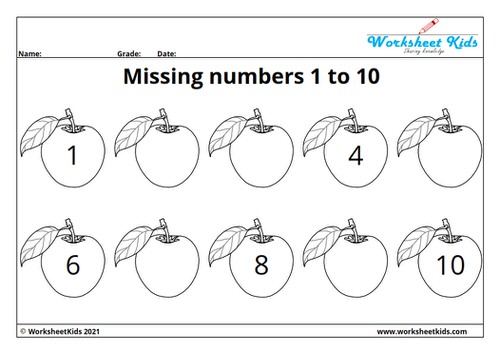 worksheet on missing numbers 1 to 10 kindergarten preschool