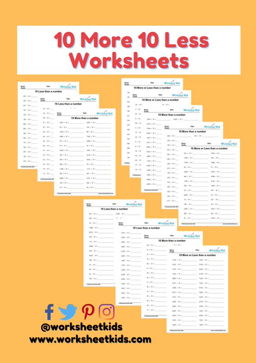 10 more 10 less than a number worksheets