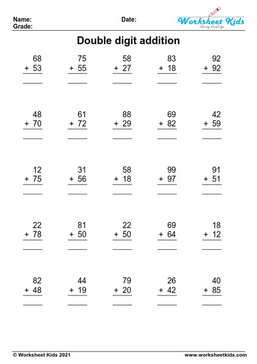 2 digit addition with regrouping worksheets