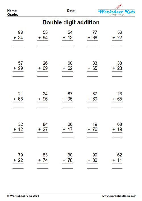 adding 2 digit numbers with regrouping worksheets