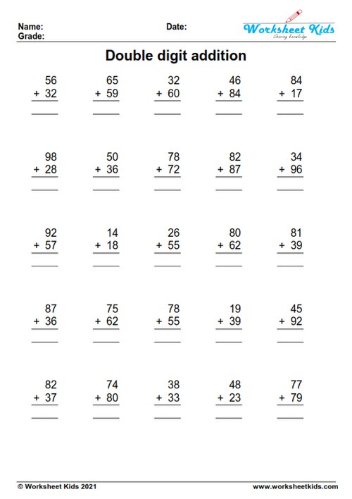 adding two digit numbers with regrouping worksheets