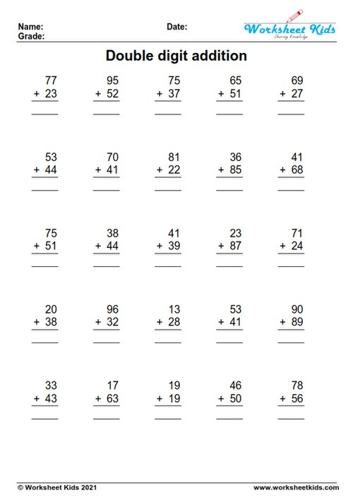 double digit addition with regrouping worksheets