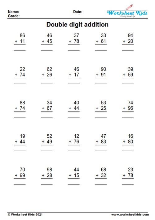 two digit addition with regrouping worksheets