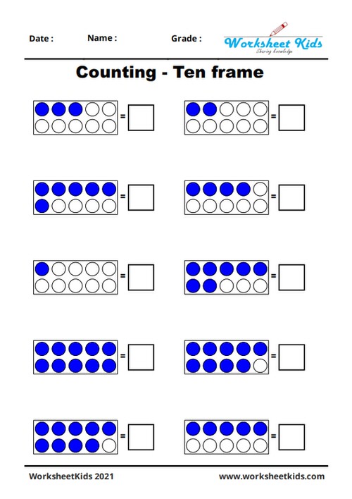 10 ten frame counting worksheets within 10