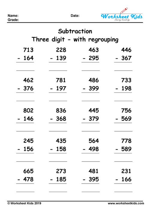 3 digit subtraction with borrowing