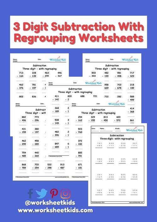 3 digit subtraction with regrouping borrowing worksheets 2nd and 3rd grade
