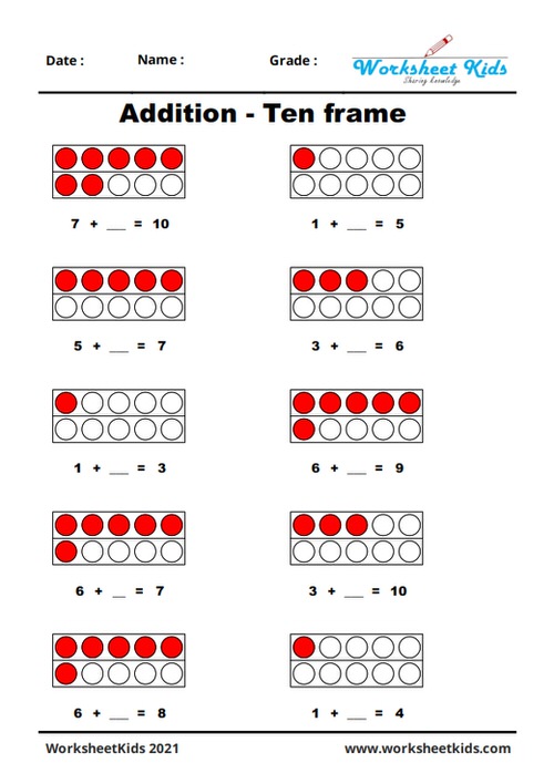dots addition with ten frames kindergarten free printable