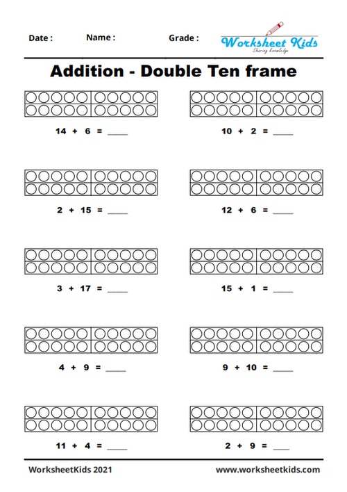 double Ten counters and frames 1 to 20 kindergarten 1st grade