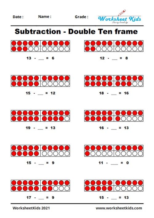 Ten Frame Subtraction First Grade