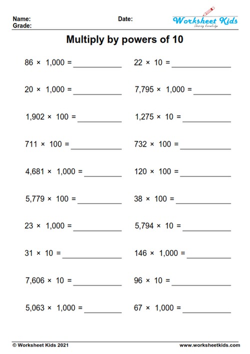multiplying by 10 100 and 1000