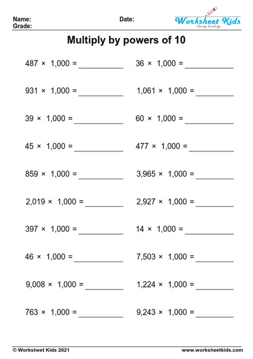 multiplying by 1000 worksheets pdf