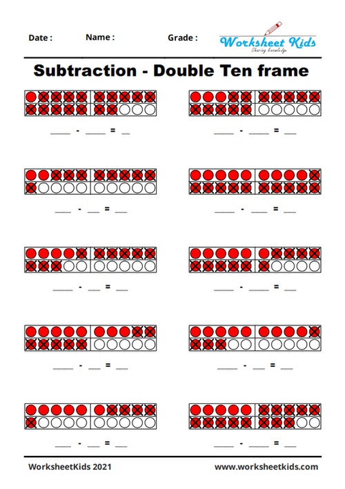 subtraction within 20 using ten frames for kindergarten and 1st grade