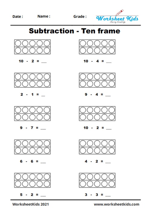 10 frame subtraction first grade