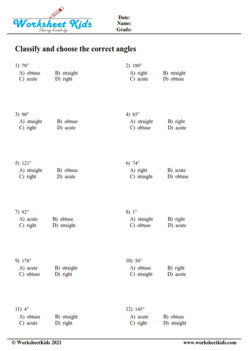 types of angles worksheet pdf with answers multiple choice questions