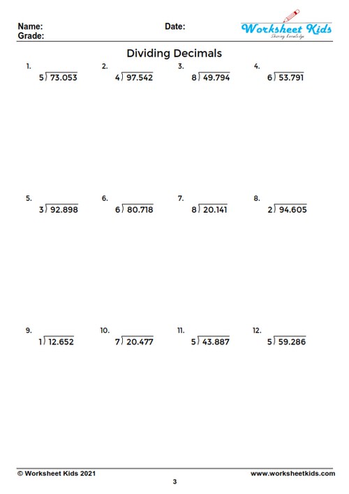 dividing decimals worksheet pdf