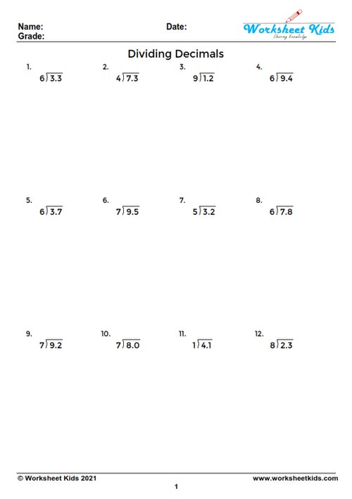 dividing decimals worksheet