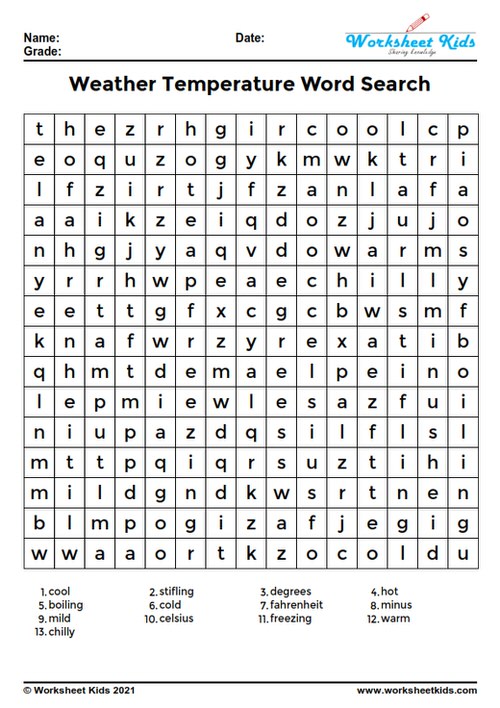 weather word search for kids
