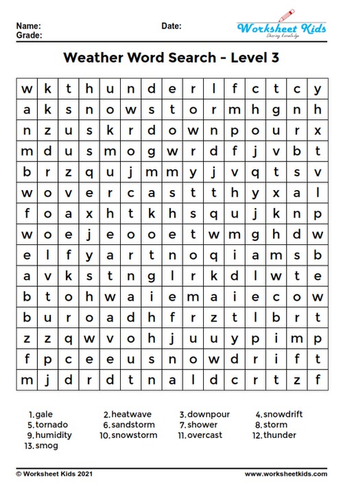 weather word search pdf
