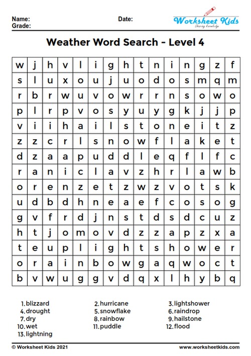 weather word search printable