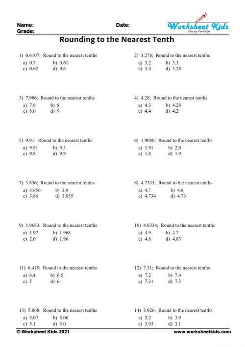 rounding off decimals worksheets grade 5 MCQ