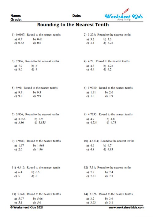 Rounding Decimals Worksheet Answer Key