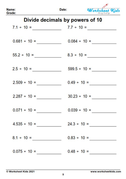 grade 6 division of decimals worksheets free printable k5 learning