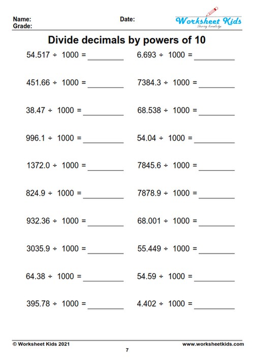 dividing decimal numbers by powers of 1000