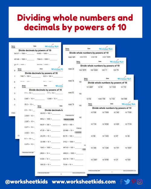 free printable dividing whole numbers and decimals by powers of 10 worksheet for 5th grade