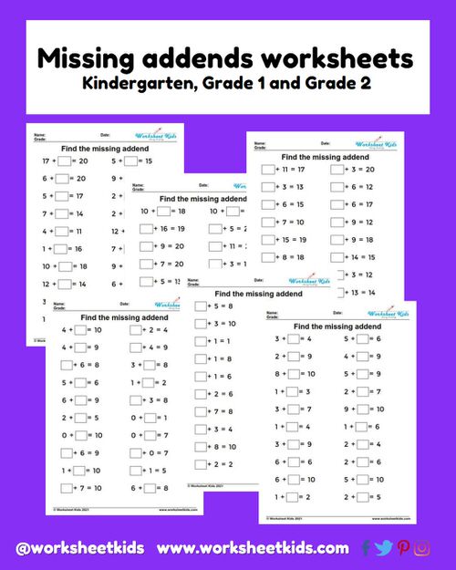 Missing Addend Worksheets For First Grade - Worksheets For Kindergarten