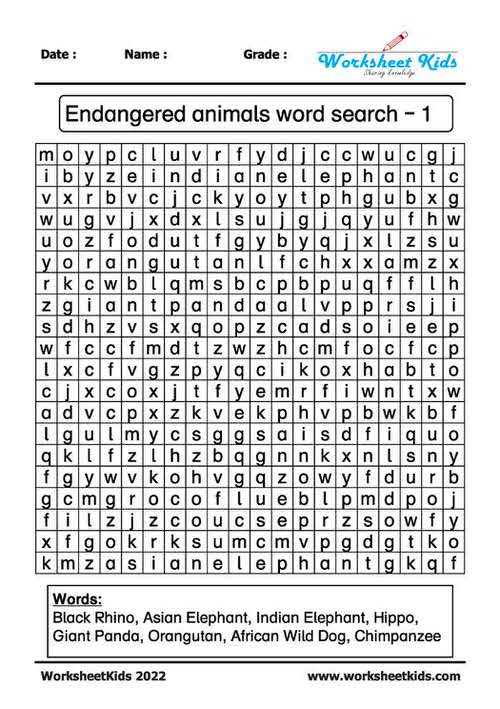 endangered animals word search puzzle