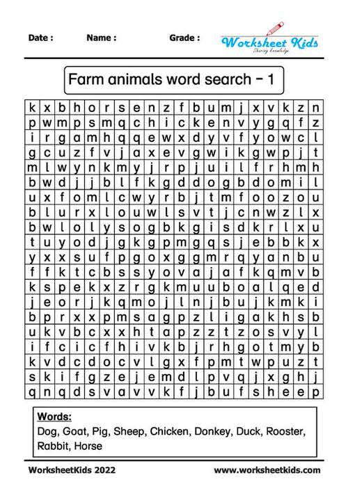 farm animals word search puzzle