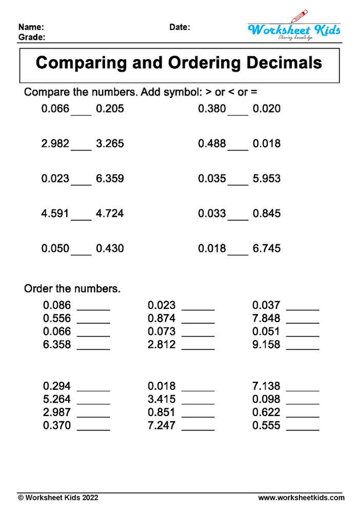 ordering decimals from least to greatest