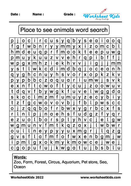 place to see animals word search puzzle