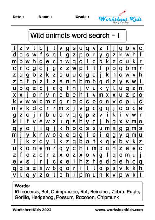 wild animals word search puzzle