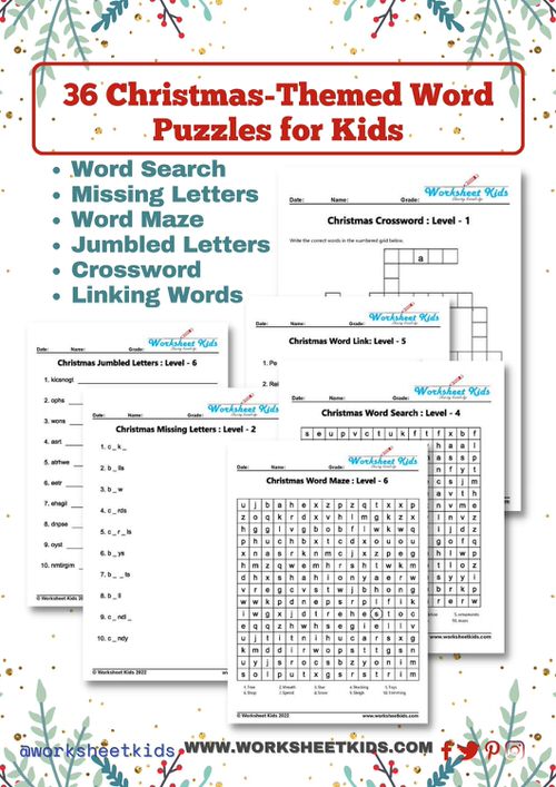 Christmas themed Words puzzle Worksheets