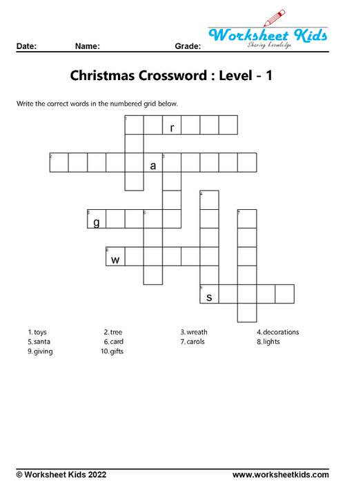 christmas carol crossword puzzle answer key