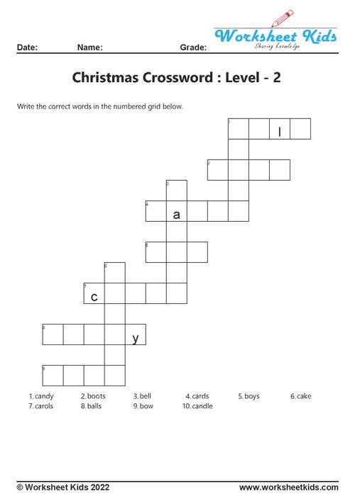 christmas crossword puzzle with answers