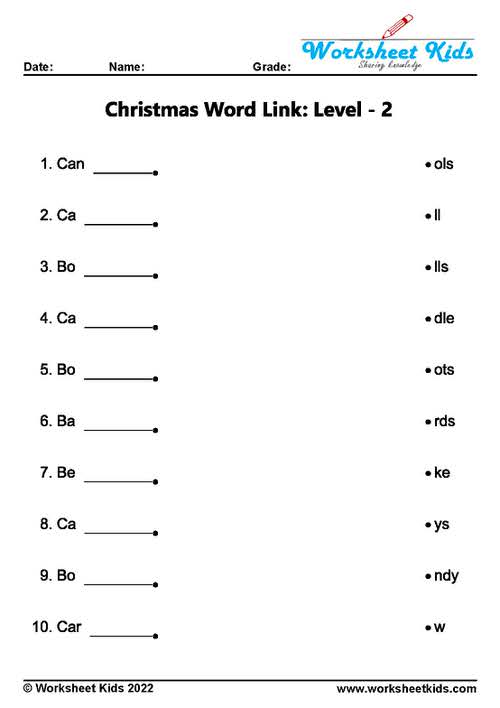 christmas linking words printable