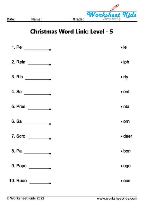christmas linking words worksheets for 1st grade kids