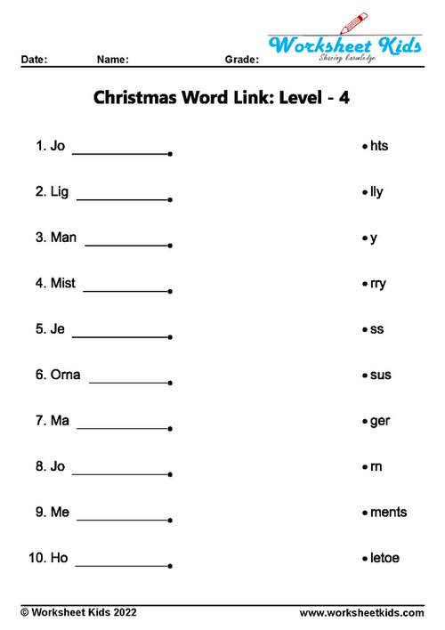 christmas linking words worksheets for kindergarten