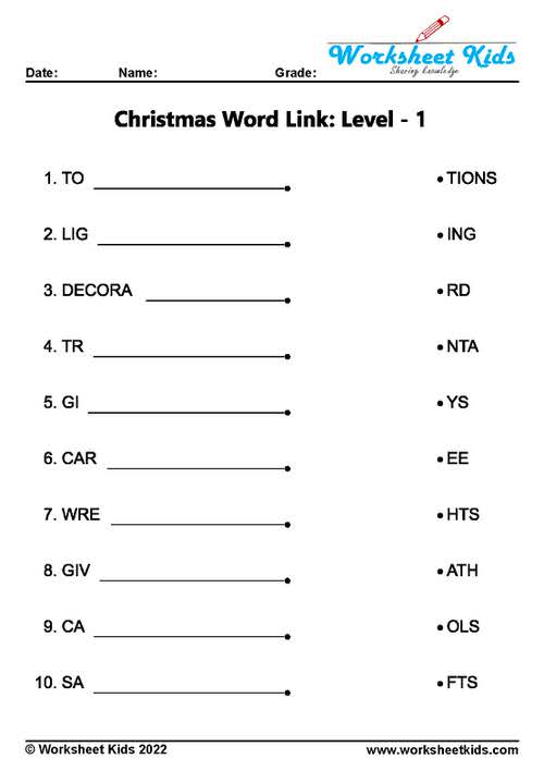 christmas linking words worksheets
